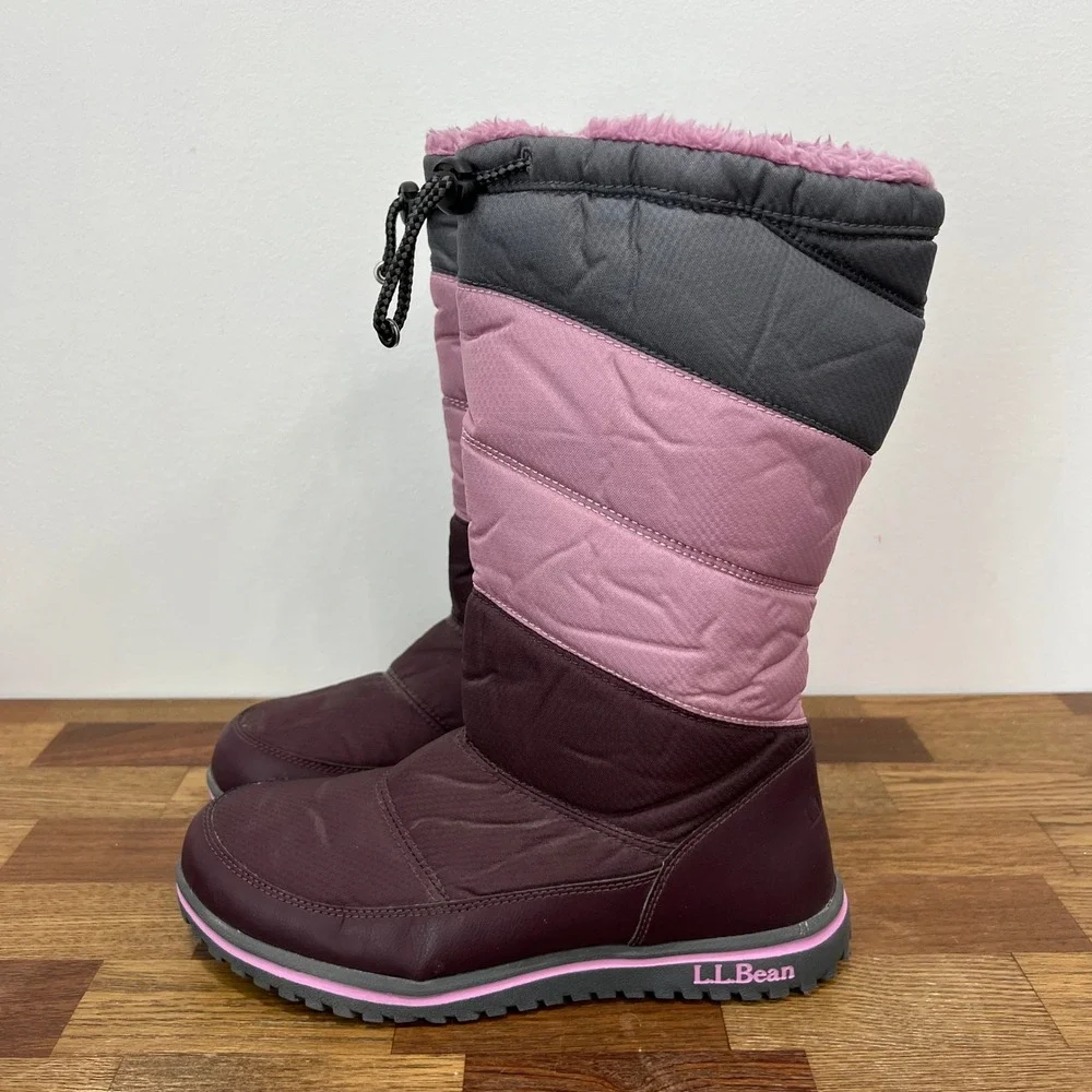 LL Bean Kids‎ Winter Boots 5 Knee High Puffer Purple Color Block Outdoor Snow